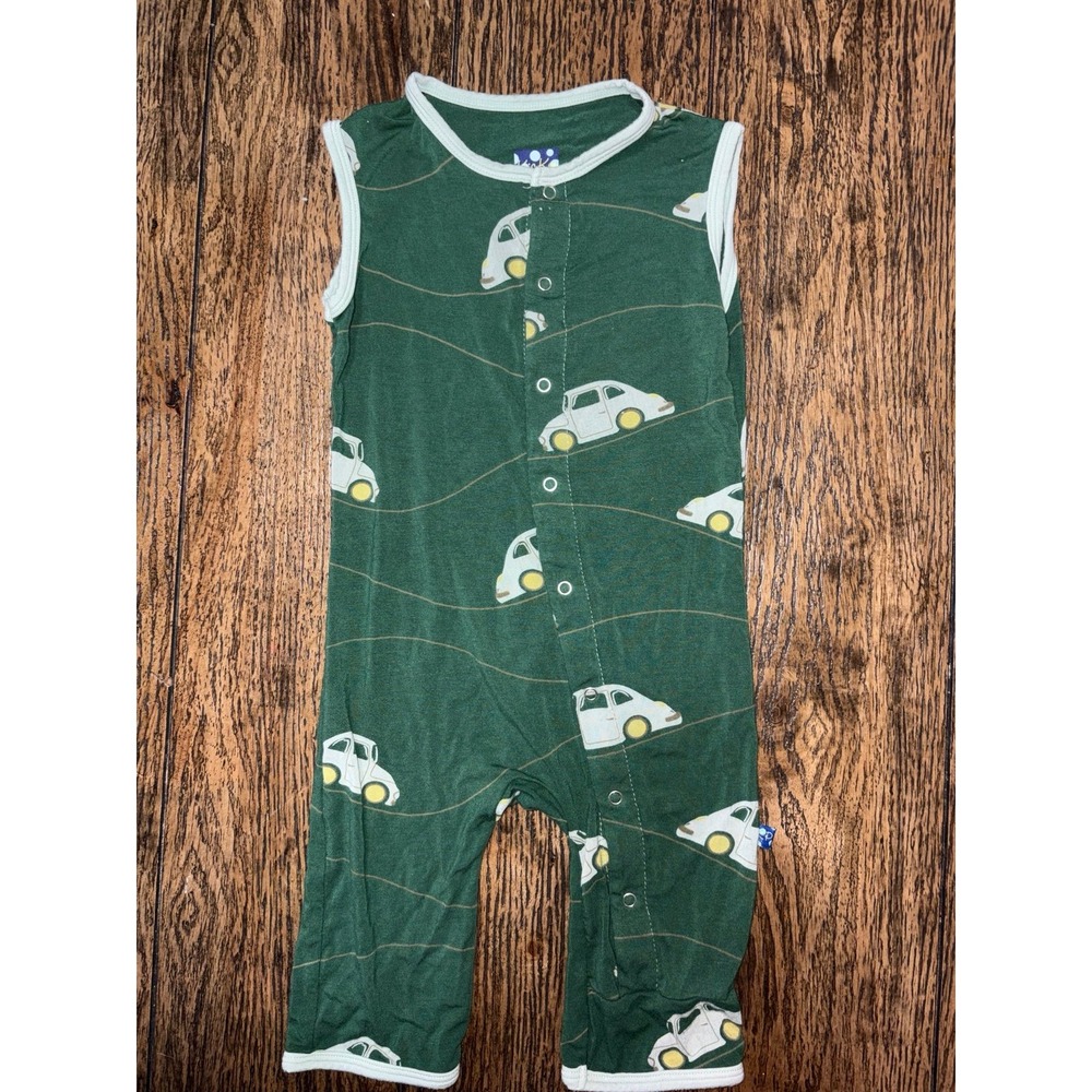 kickee pants sleeveless romper cars green 12/18 months